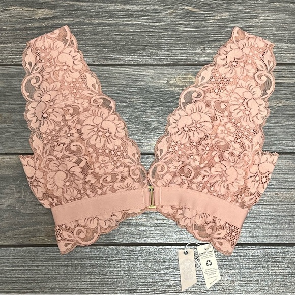 NWT We are HAH Free People Got Ur Back Bra XS Lace & Mesh Bralette Cooper Rose - Picture 3 of 13